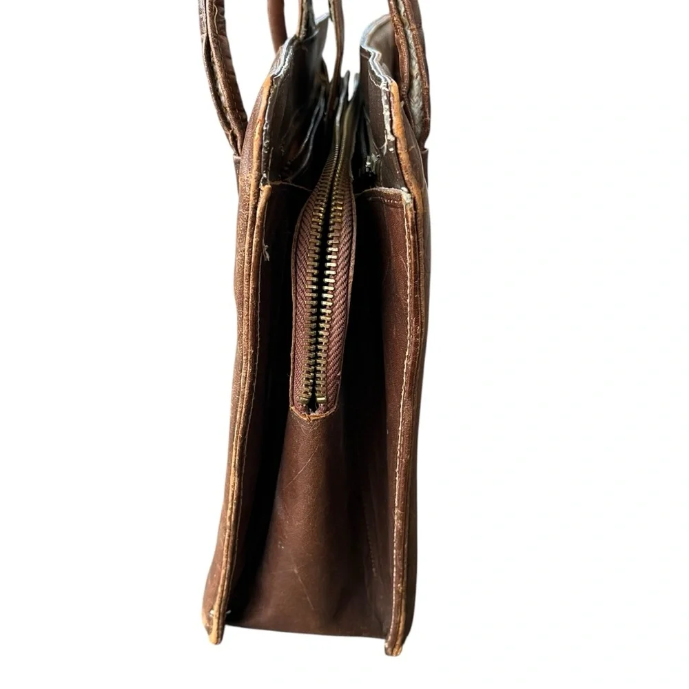 VINTAGE Mexican Western Tooled Leather & Hair on Hide Handbag Purse - Picture 7 of 12